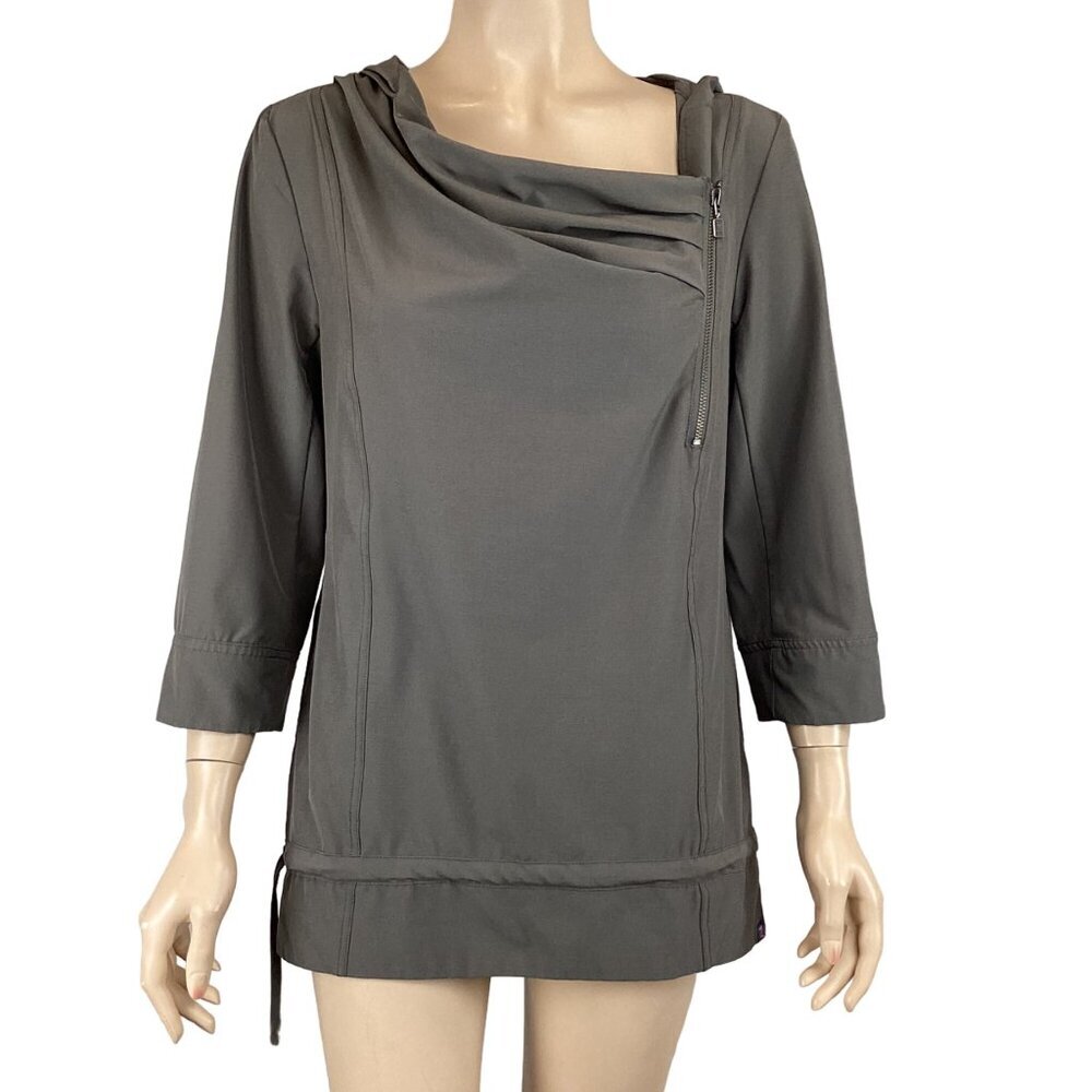 Zobha Gray Asymmetrical Zip-Up Hoodie Top Size Small Womens Activewear
